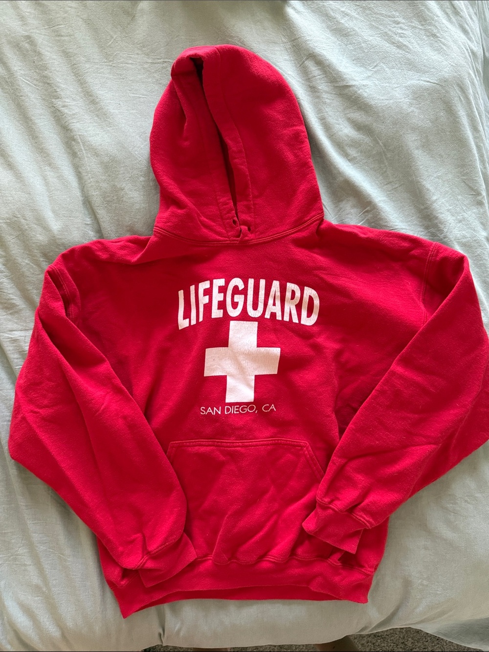 Gildan Red Kids Lifeguard Hoodie with White Cross Graphic